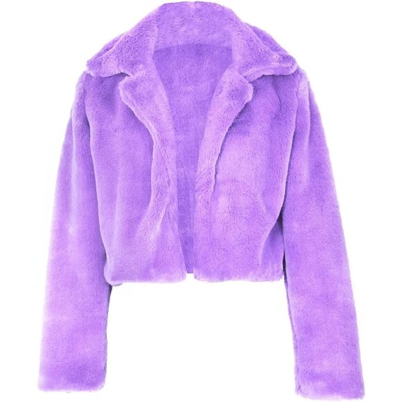Faux Fur Coat Short Jacket Women's Plush Fuzzy Fleece Cropped Chic Stylish - Picture 5 of 6